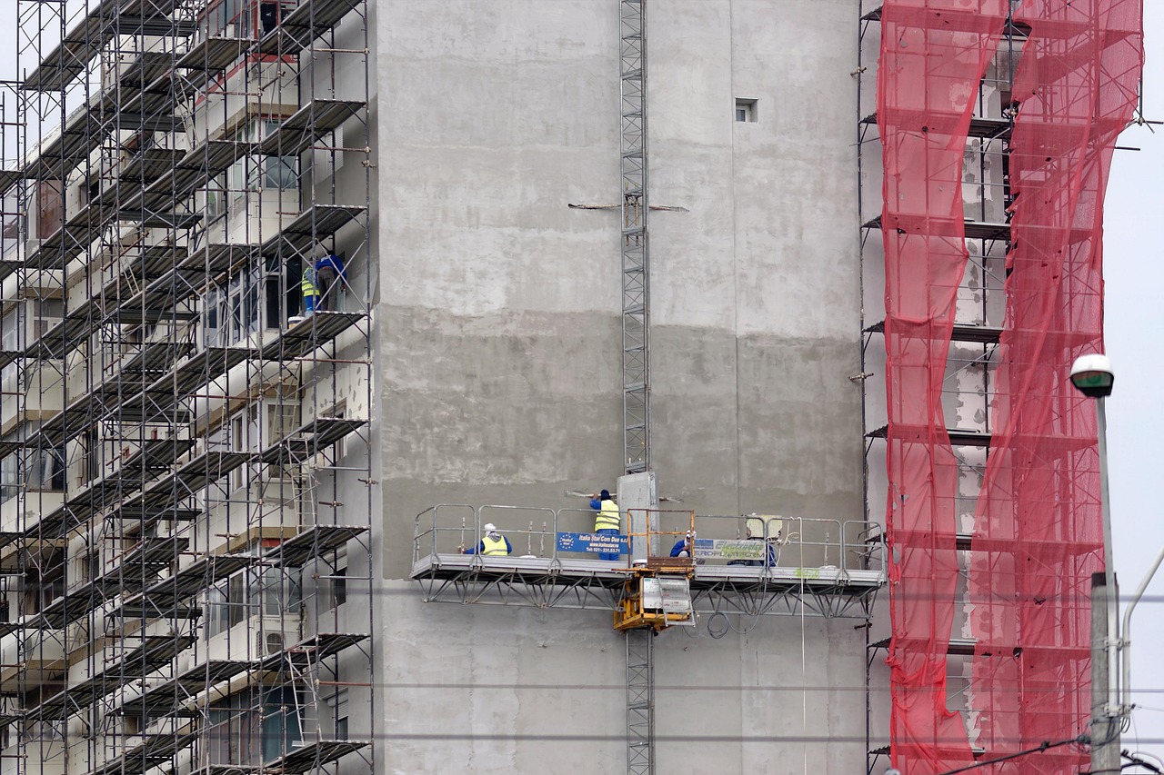 Renovation workers on a residential building site in the UK